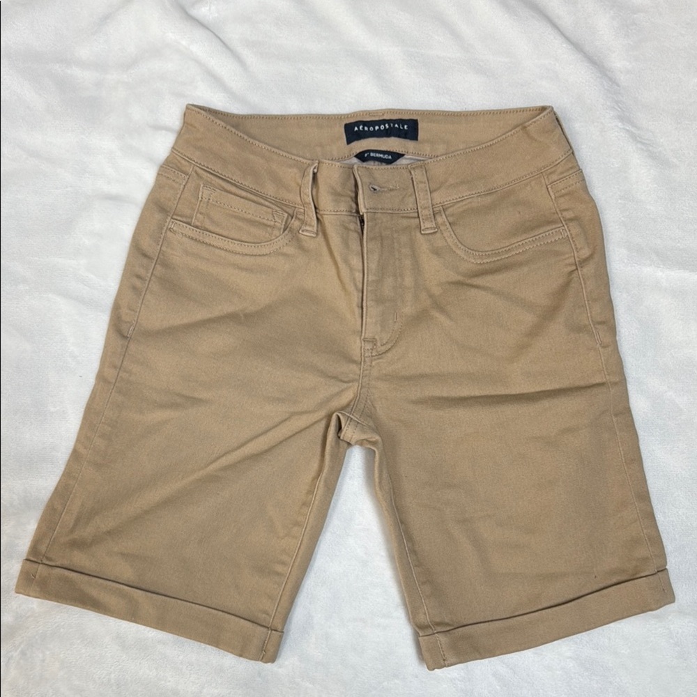 Aeropostale Tan Bermuda Shorts with Straight-Leg Cut